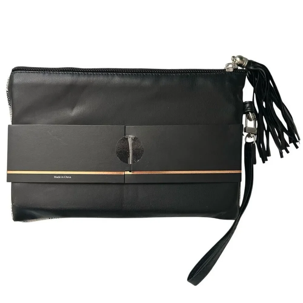 3/$15 Rachel Zoe Black and White Plaid Tassel Wristlet